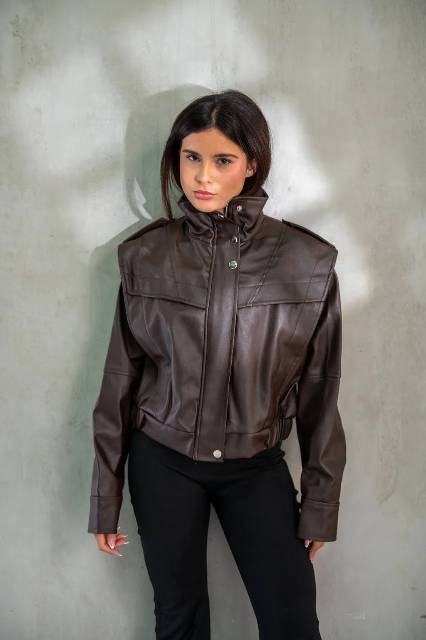 Snap-Button Leather Jacket