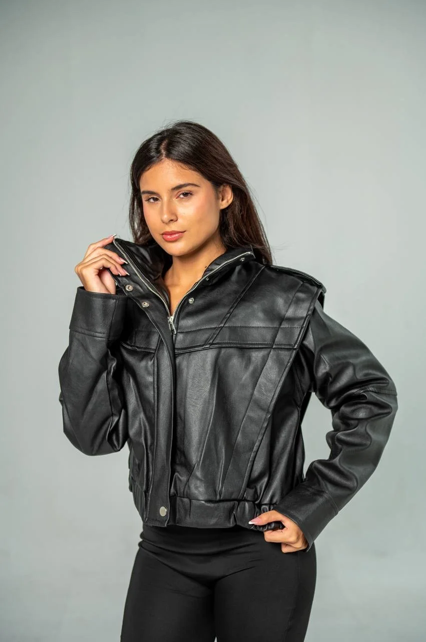 Snap-Button Leather Jacket