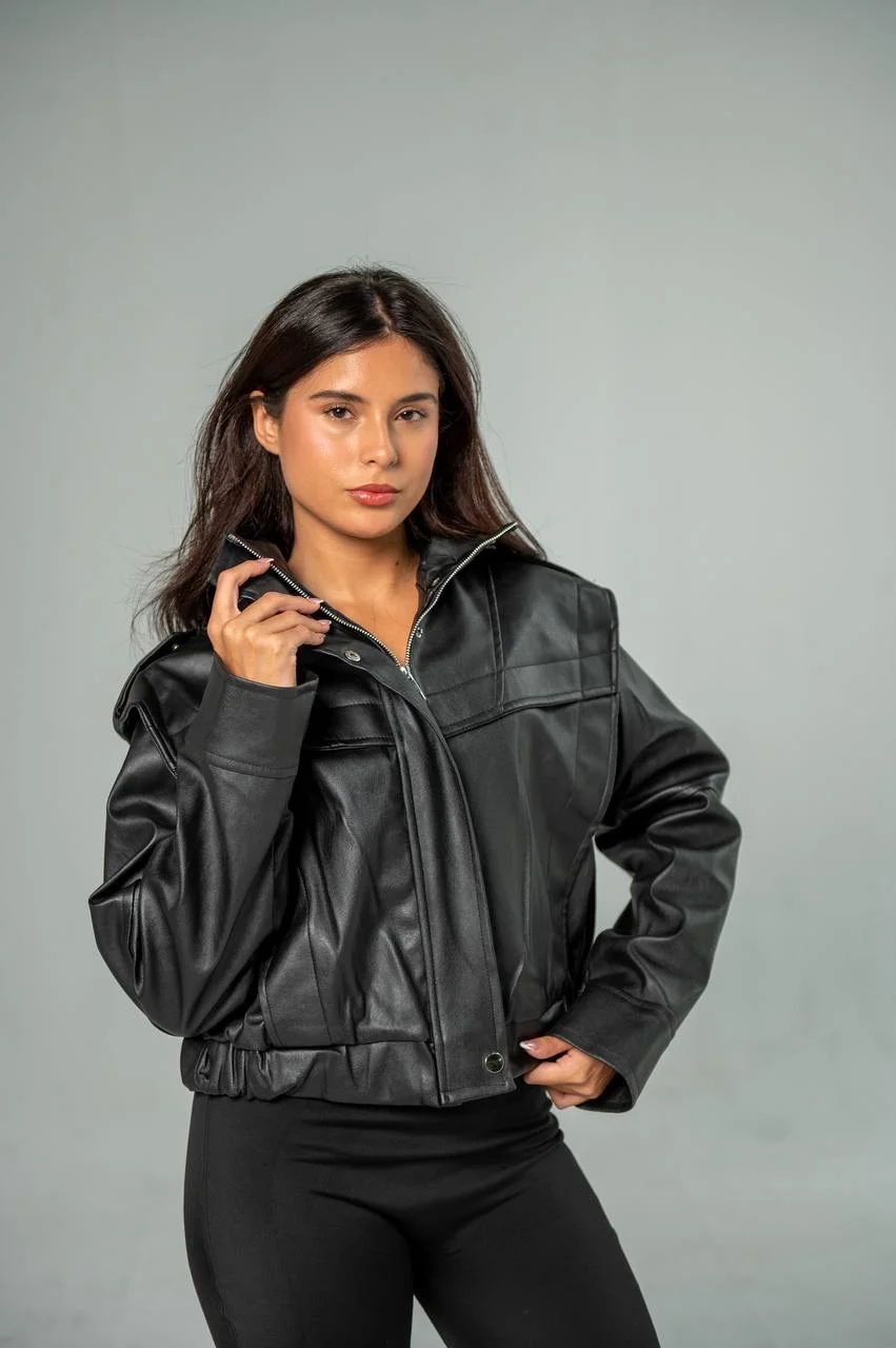 Snap-Button Leather Jacket