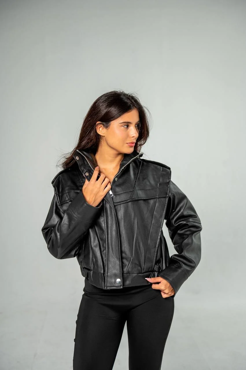 Snap-Button Leather Jacket