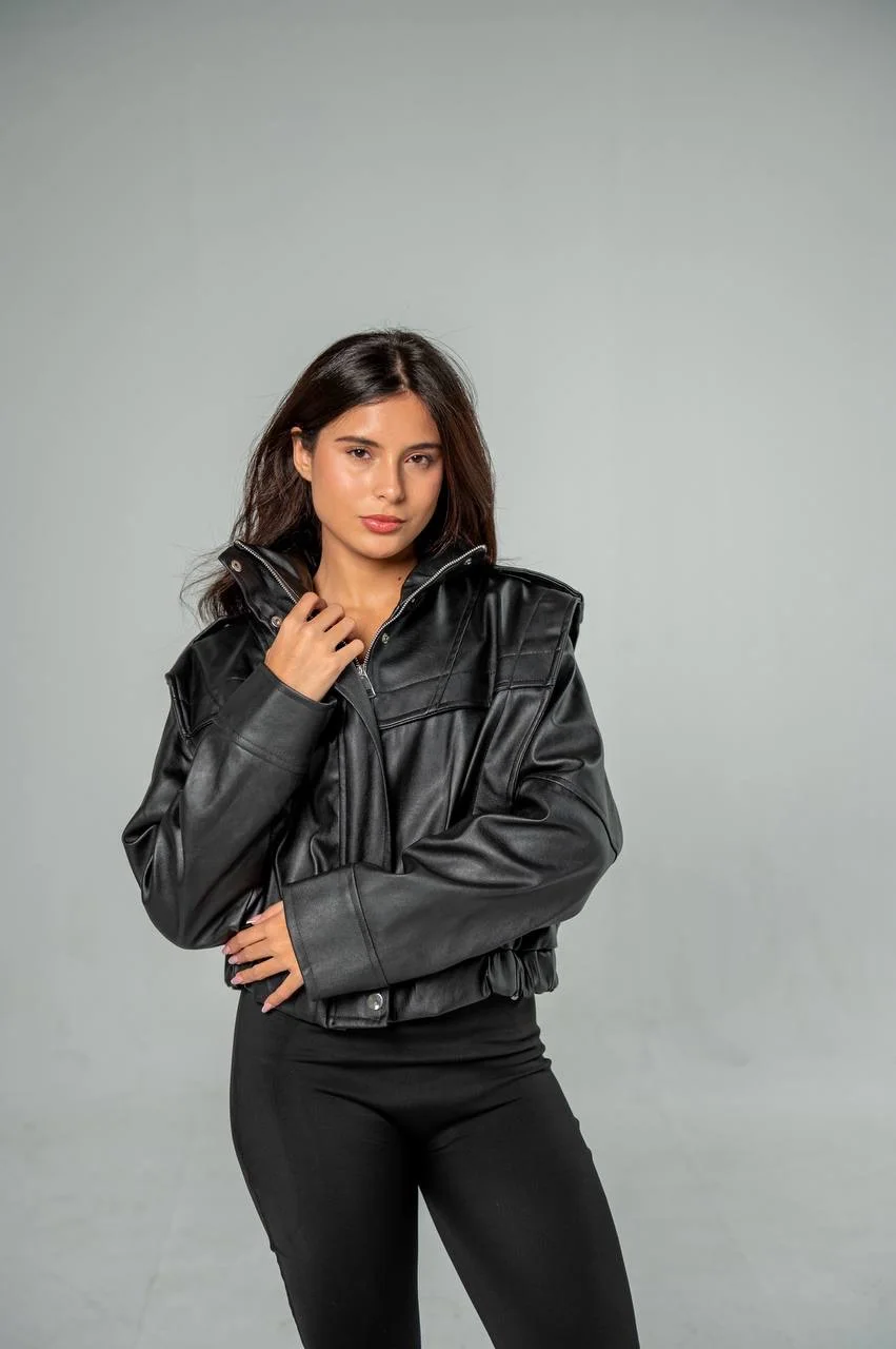 Snap-Button Leather Jacket