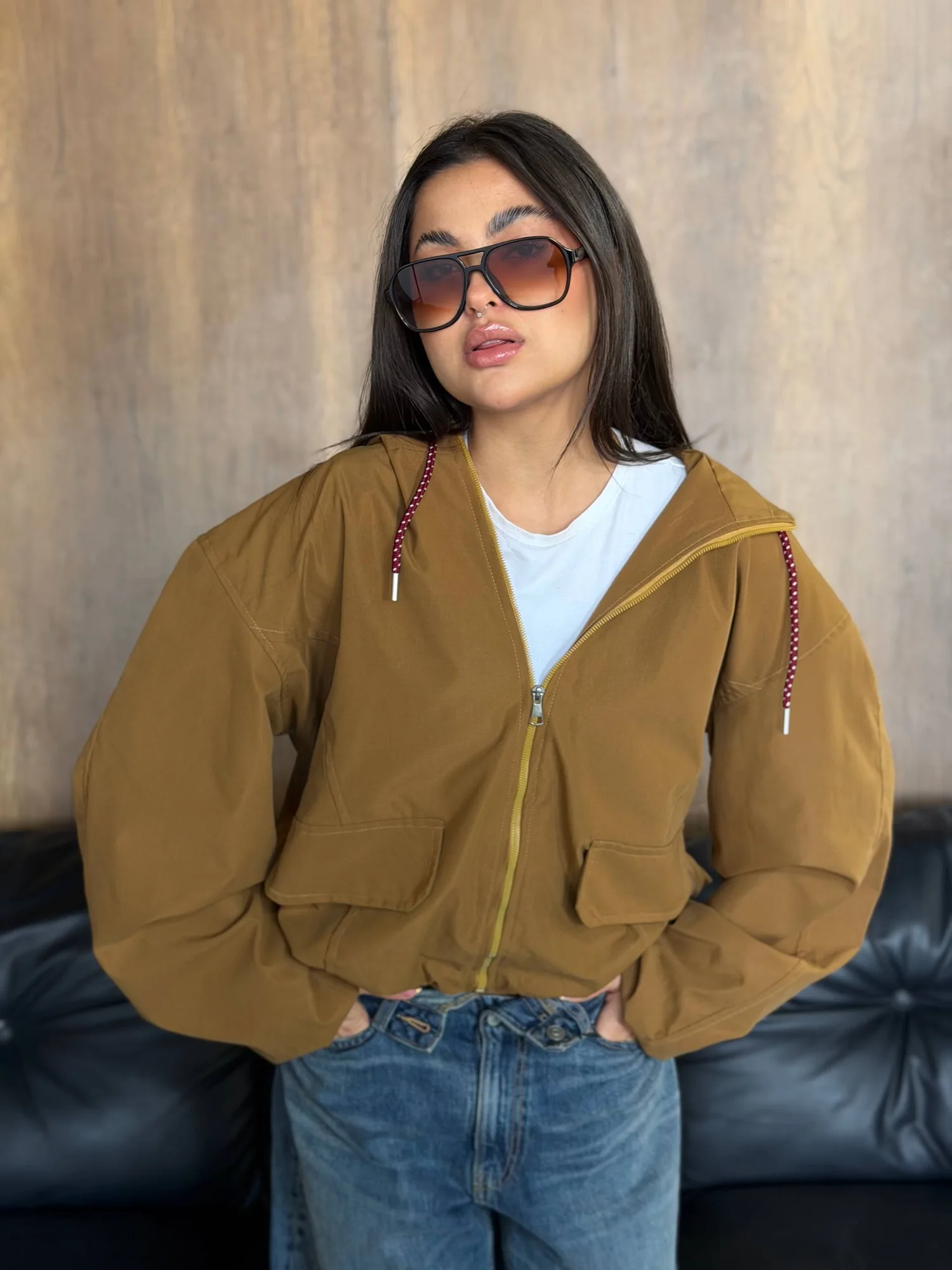 CAMEL GABARDINE JACKET