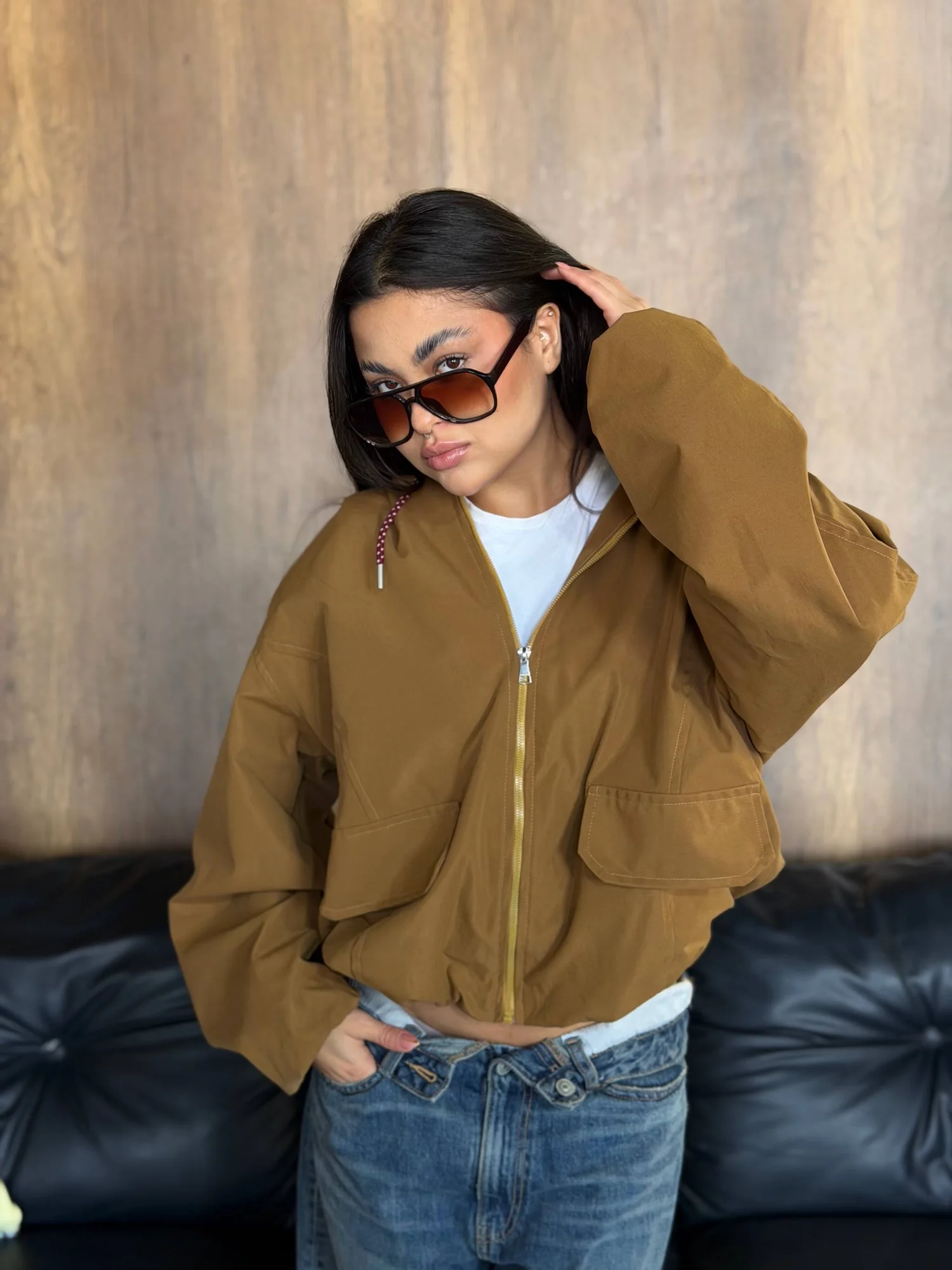 CAMEL GABARDINE JACKET