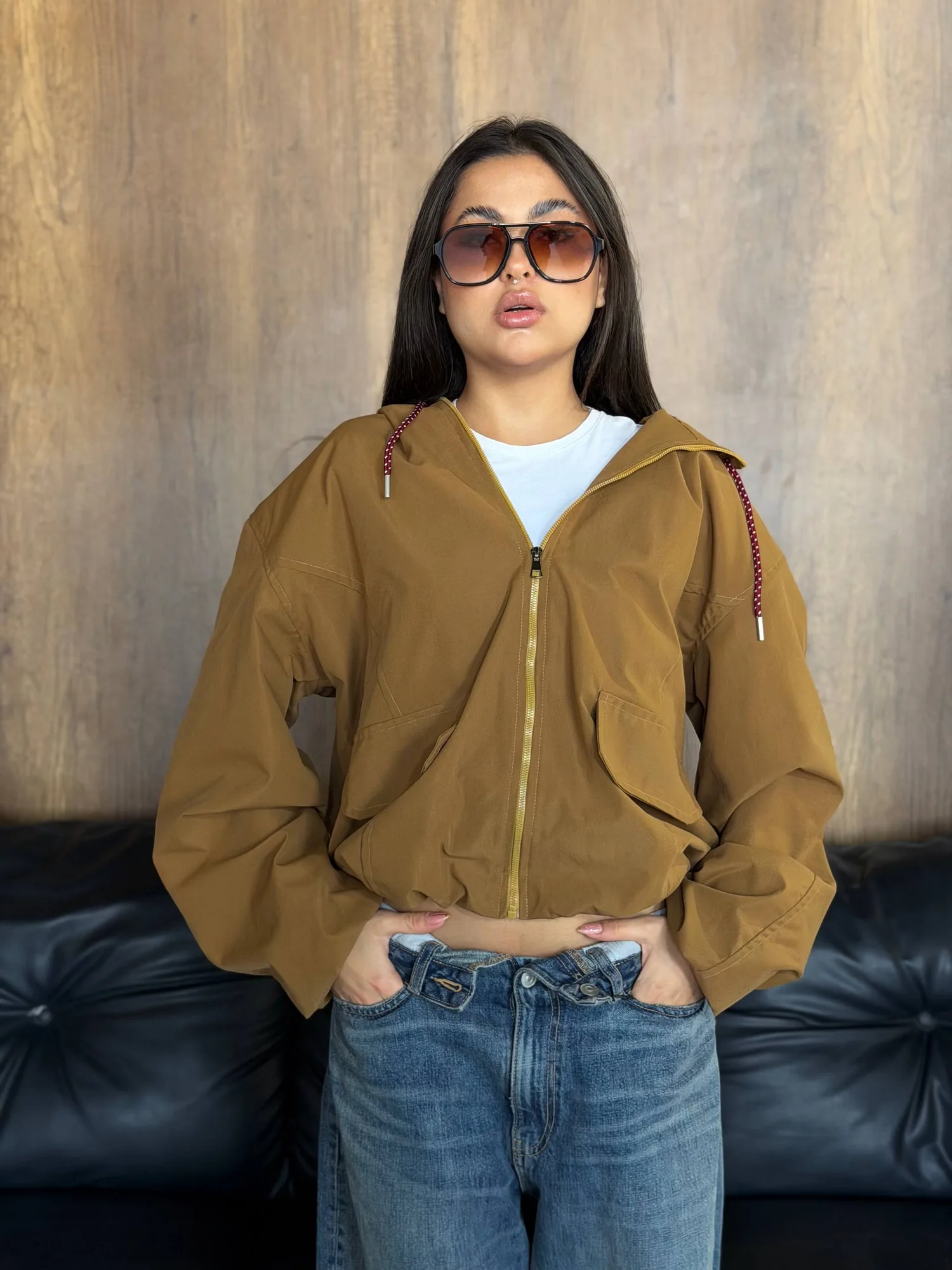 CAMEL GABARDINE JACKET